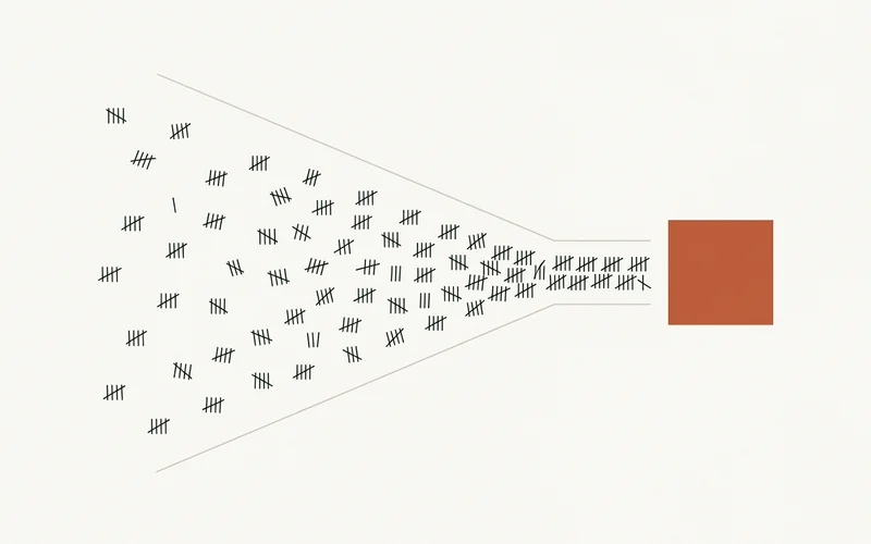 Abstract diagram of individual review marks assembling into a single score