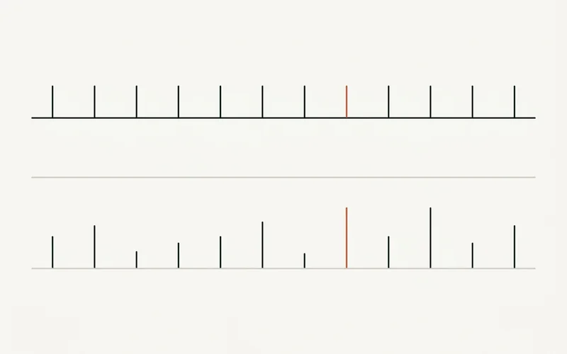 Abstract diagram contrasting an even row of repeat visits with an uneven one