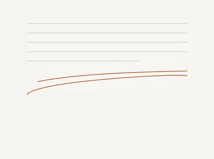 Abstract line drawing of a signature rule beneath a block of uppercase typographic marks