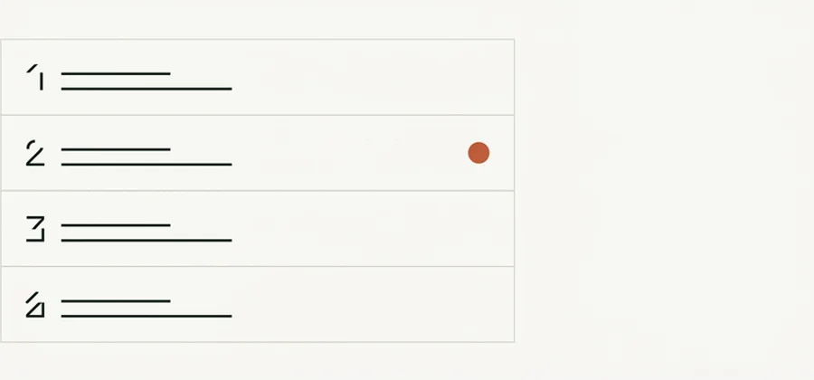 Abstract typographic treatment of four numbered rules set as hairline-ruled blocks